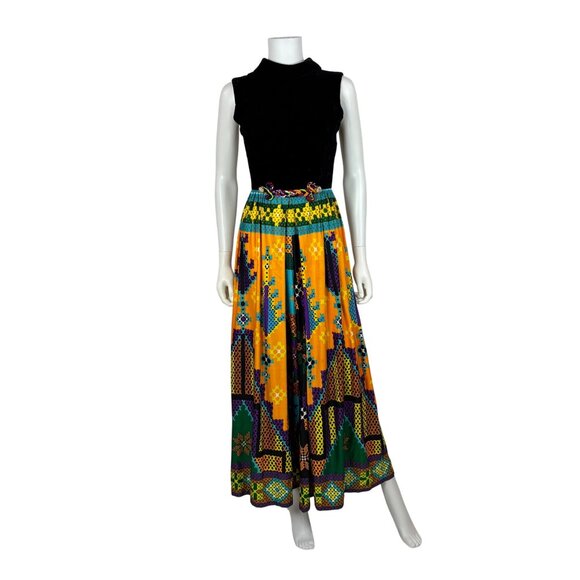 Vintage Pants - Vintage 60s Jumpsuit Womens XS Multicolored Wide Leg Pants Velvet Hostess Outfit